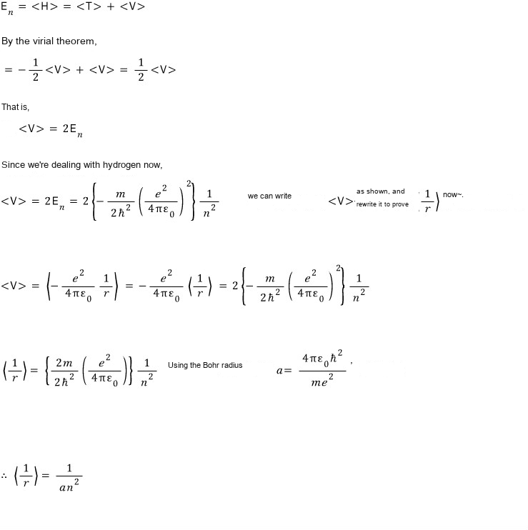 Hydrogen-energy substitution deriving the expectation value of one over r as one over a n squared