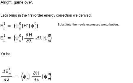 First-order energy shift divided by d lambda yielding the Feynman-Hellmann expectation value