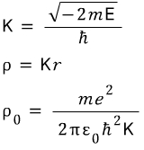 Definitions of kappa, rho, and rho zero in the hydrogen radial solution