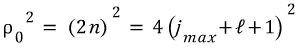 Relation rho zero squared equals four times j max plus ell plus one squared