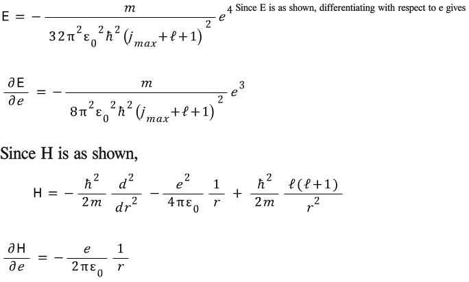 Derivatives of the hydrogen energy and Hamiltonian with respect to e