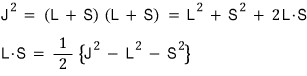 Identity expressing L dot S as one half of J squared minus L squared minus S squared