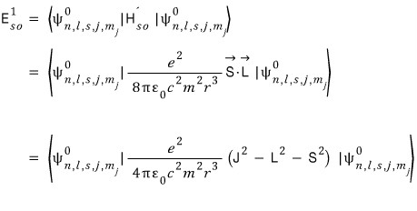 Inherited source derivation of the spin-orbit expectation value; its last line incorrectly changes the coefficient from one over eight pi to one over four pi when substituting the one-half angular-momentum identity