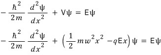 Schrodinger equation for the harmonic oscillator with the added minus q E x potential
