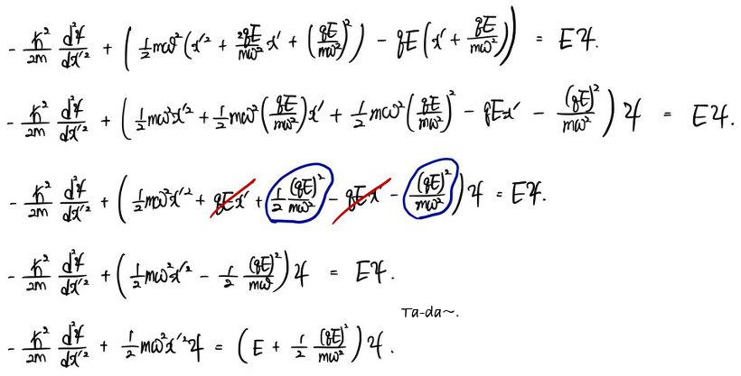 Handwritten completion of the square for the shifted oscillator Hamiltonian