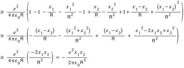 Cancellation of the Taylor-expanded terms leaving minus two x one x two over R squared