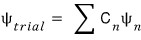 Expansion of the trial state as a sum of energy eigenstates with coefficients c sub n