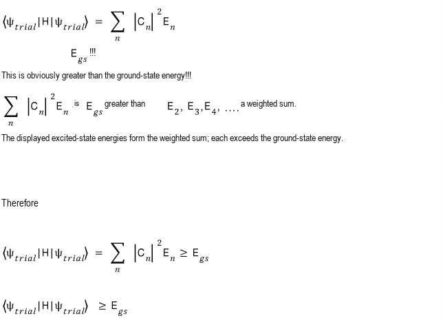 Final weighted-sum proof that the trial energy is at least the ground-state energy