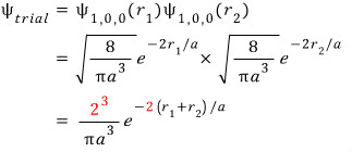 Product of two hydrogenic 1s orbitals for helium with charge parameter 2