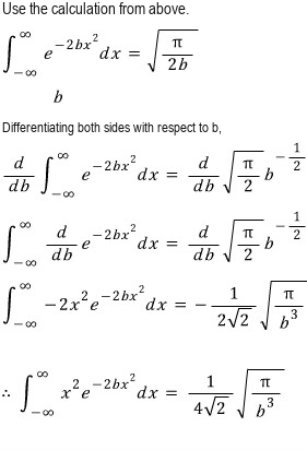 Gaussian integral and differentiated identity used in the expectation values