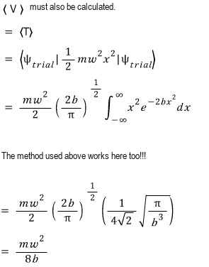 Potential-energy expectation calculation yielding m omega squared over 8b