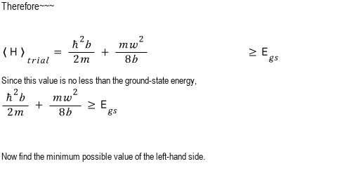 Total Gaussian trial energy as hbar squared b over 2m plus m omega squared over 8b