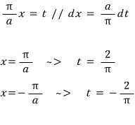 Change of variable t equals pi x over a for the normalization integral