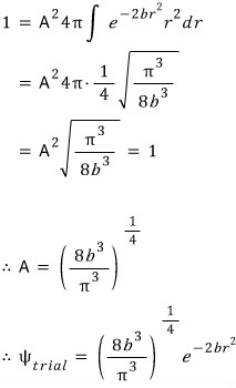 Normalization constant and normalized Gaussian hydrogen trial wavefunction