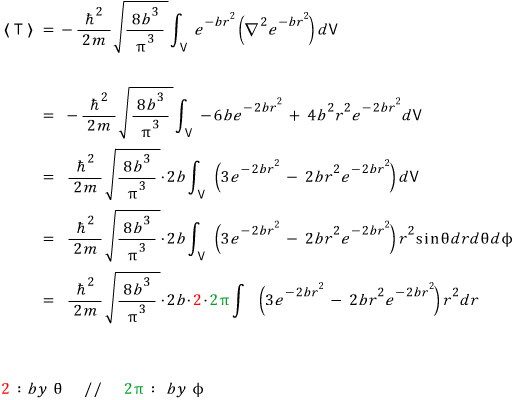 First stages of the radial kinetic-energy integration for the Gaussian hydrogen state