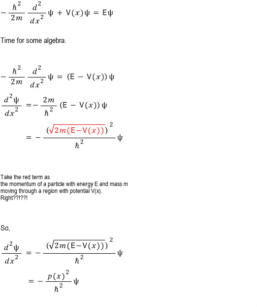Stationary Schrödinger equation rearranged to identify local momentum p of x