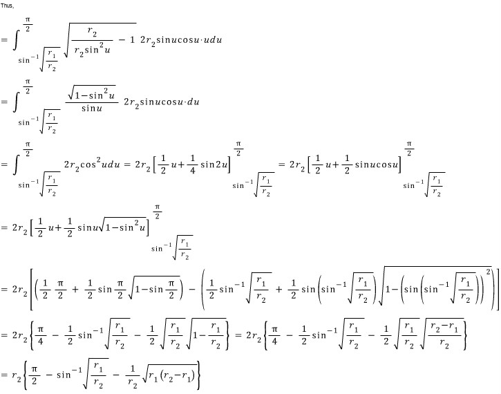 Historical long evaluation of the Gamow radial integral; the adjacent native equations give the unambiguous exact substitution and result