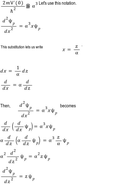 Localized historical change of variable z equals alpha x leading to the Airy equation