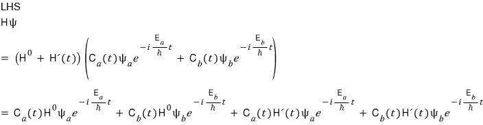 Expansion of the Hamiltonian acting on the two-state wavefunction.