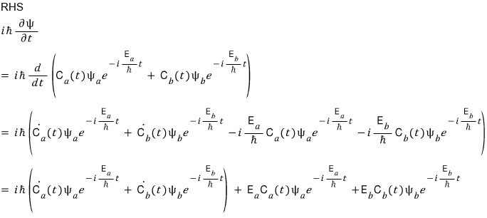 Product-rule expansion of the time derivatives of amplitudes and phase factors.