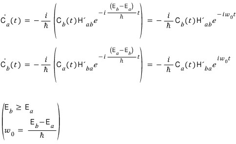 Coupled amplitude equations with opposite phase factors and omega zero equal to the positive energy gap over hbar.