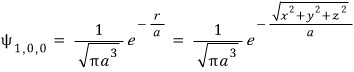 Ground-state wavefunction written using r equal to the square root of x squared plus y squared plus z squared.