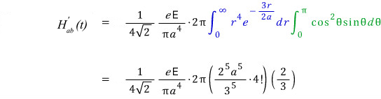 Combined radial and angular integrals give H prime a b equal to 128 square root of two times e a E divided by 243.