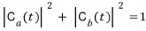 Normalization condition: the two squared amplitude magnitudes sum to one.