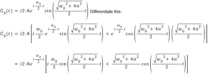 Product-rule derivative of the exponential-times-sine solution for C b.