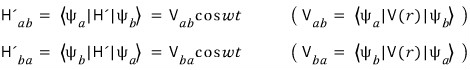 Off-diagonal perturbation matrix elements, each with a cosine omega t factor.