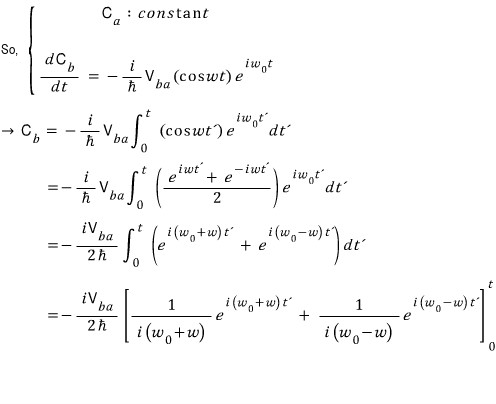 Integrating the upper-state amplitude after expanding cosine into two complex exponentials.