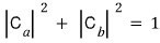 Exact two-state normalization: the squared magnitudes of C a and C b sum to one.