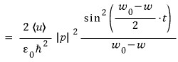 With E₀² = 2⟨u⟩/ε₀: P_a→b(t) = (2⟨u⟩/(ε₀ħ²))|p|² sin²((ω₀−ω)t/2)/(ω₀−ω)²