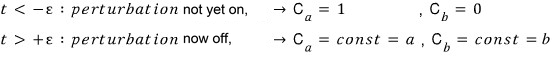 Initial amplitudes before the rectangular pulse and constant final amplitudes after the perturbation has switched off.