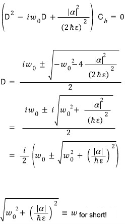 Characteristic equation and its two roots, expressed using the effective frequency of the finite pulse.