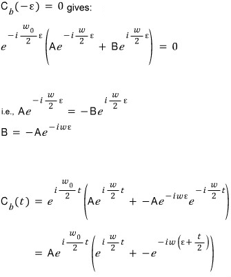 Applying the zero initial upper-state amplitude to relate the two integration constants A and B.