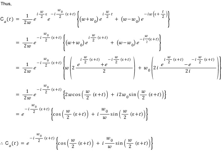 Rewriting the lower-state amplitude in terms of a phase factor, cosine, and sine.