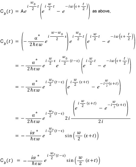 Rewriting the upper-state amplitude in sinusoidal form while retaining its complex coupling and phase.