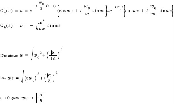Evaluating the two amplitudes at the end of the rectangular pulse and preparing the zero-width limit.