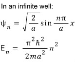Normalized sine eigenfunctions and quantized energies for a one-dimensional infinite square well.