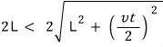 Inequality: 2L is less than 2 times the square root of L squared plus the square of vt over 2