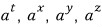 a^t, a^x, a^y, a^z