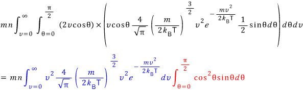 The integral split into a v-part in blue and a θ-part in red