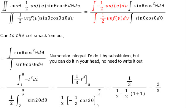 The weighted average of cosθ over the hits works out to (1/3)/(1/2) = 2/3
