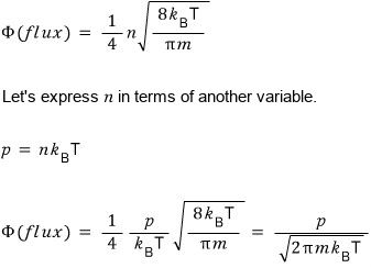 Writing n as p/k_BT: Φ = ¼ (p/k_BT) √(8k_BT/πm) = p/√(2πm k_BT)