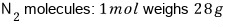 The mass of 1 mol of N₂ molecules is 28 g