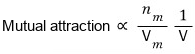 Mutual attraction ∝ (nₘ/Vₘ)(1/V)