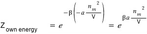 Partition function of the gas&rsquo;s own energy: e^(−β(−a nₘ²/V)) = e^(βa nₘ²/V)
