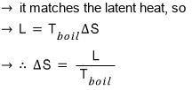 It matches the latent heat, so L = T_boil ΔS, and therefore ΔS = L/T_boil