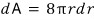 Its change: dA = 8πr dr
